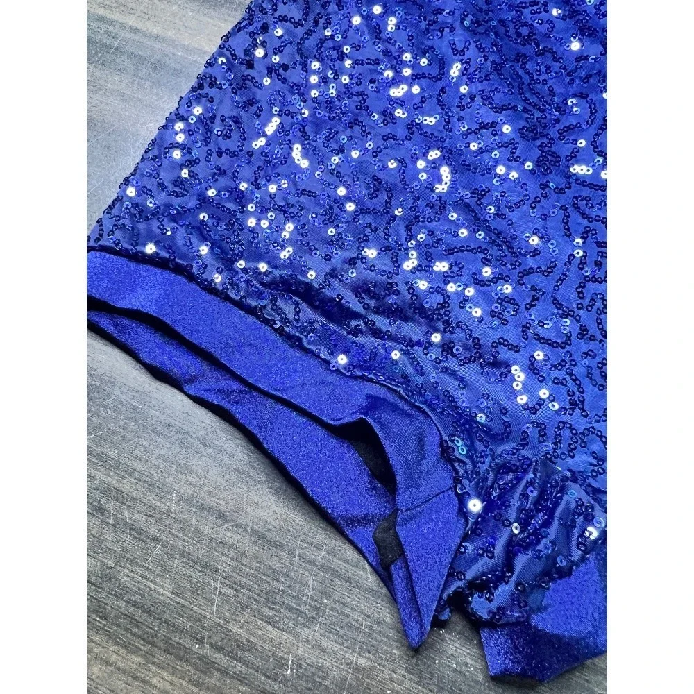 Weissman Sequin‎ Dance Romper Costume Leotard Blue Sparkle XLC
